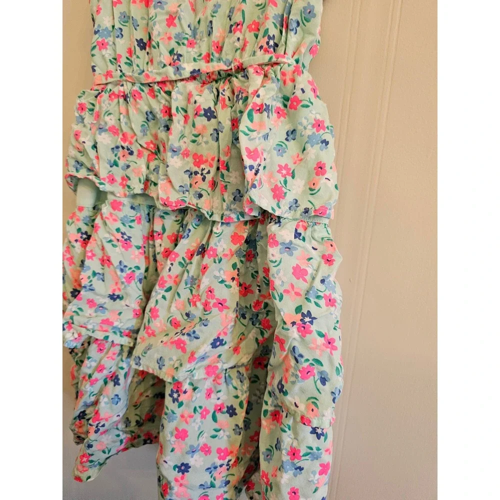 Justice Girls Floral Ruffle Tiered Dress Green Pink Blue Size 12 spring summer